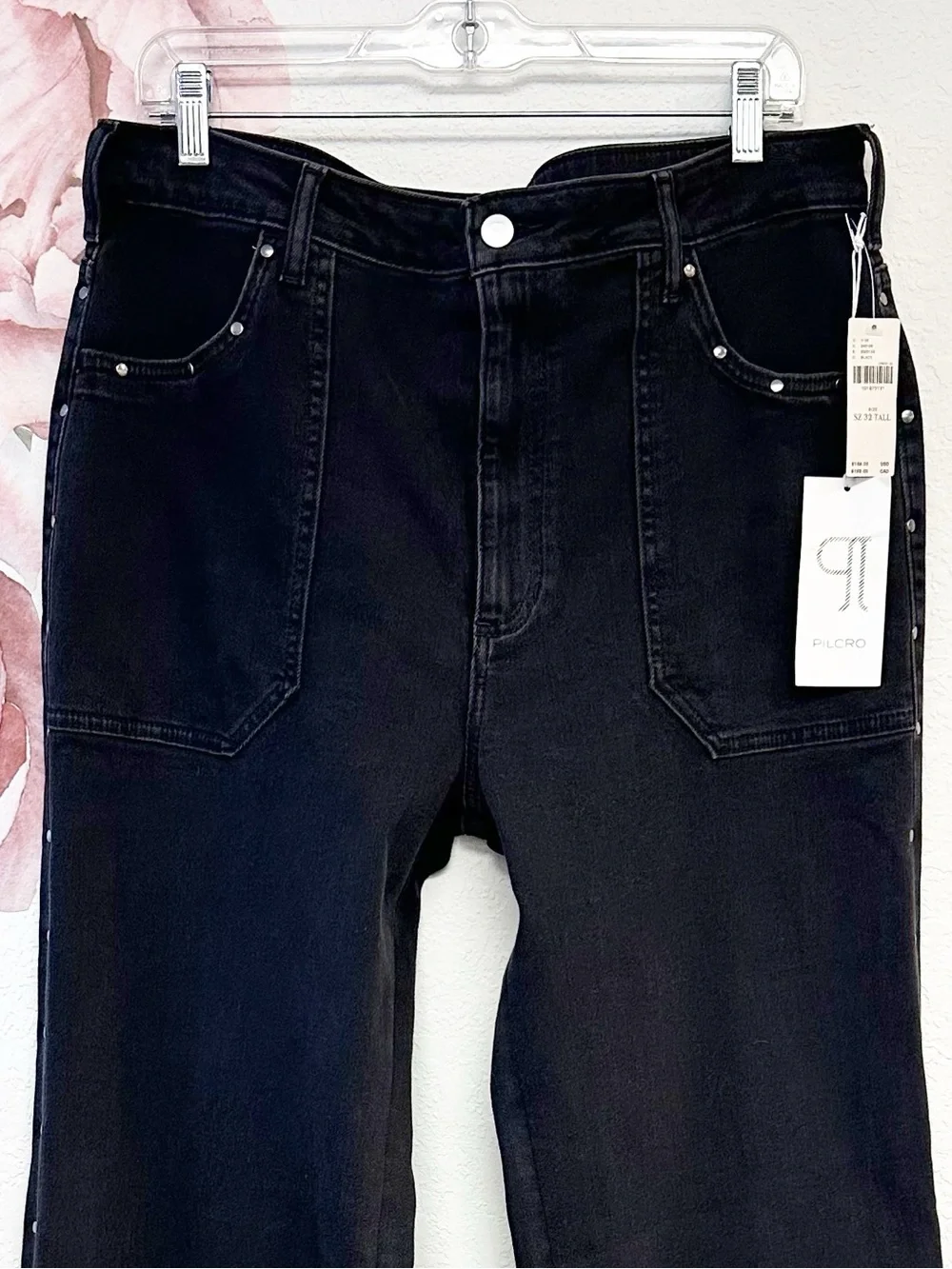 Pilcro Anthropologie The Rylan Black Studded Relax Hi Rise Flare Jeans NWT 32T - Picture 6 of 15